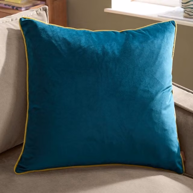 Furn Meridian Turquoise Velvet Square Cushion with Removable Polyester Filling, W/D/H: 45 x 45 x 45 cm – 1