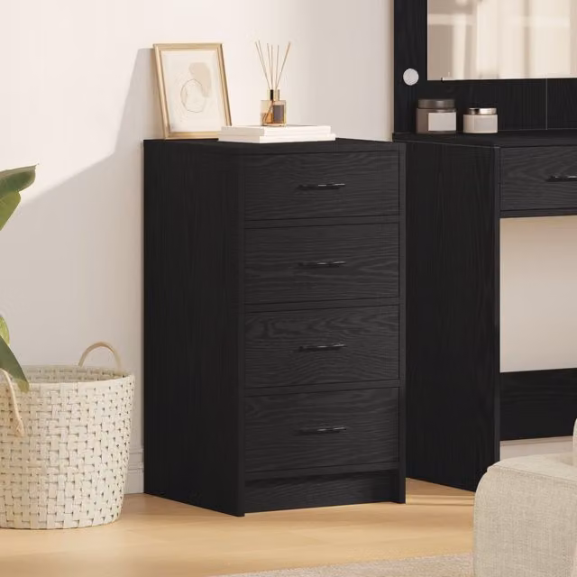 Berkfield Home Black Oak Sideboard in Engineered Wood, W/D/H: 40 x 41 x 75 cm