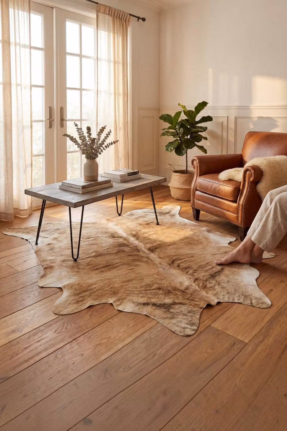 Infinity Leather Natural Cowhide Hairon Rug in Light Brindle Brown and White, W: 170 cm, D: 150 cm – 2