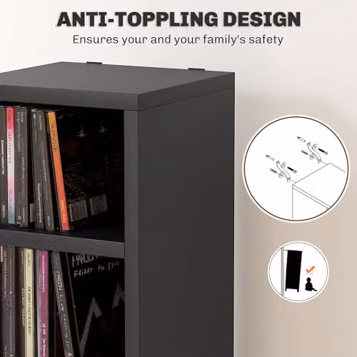 HOMCOM Black Corner CD Storage Unit with 12 Media Compartments, Height: 175 cm – 5