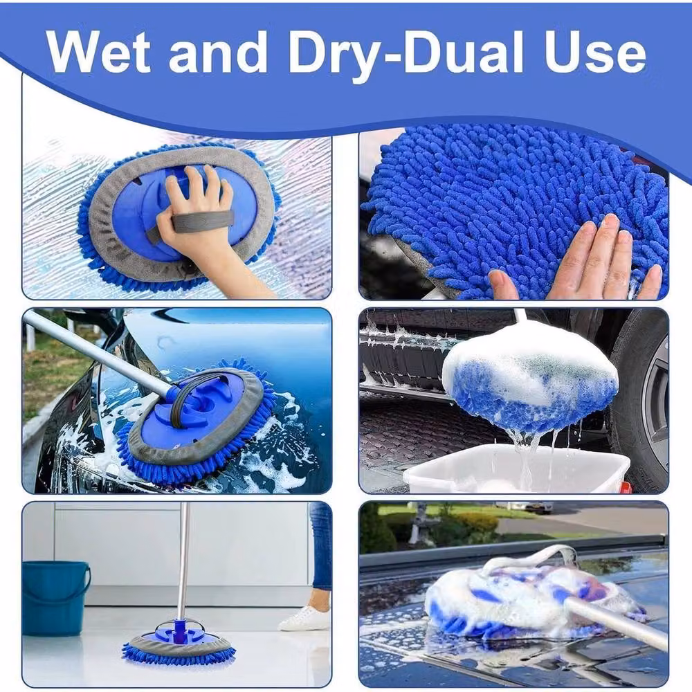 NESTLUNE Microfibre Car Cleaning Brush Mop with Telescopic Handle, Blue, W: 15 cm, H: 100 cm – 4