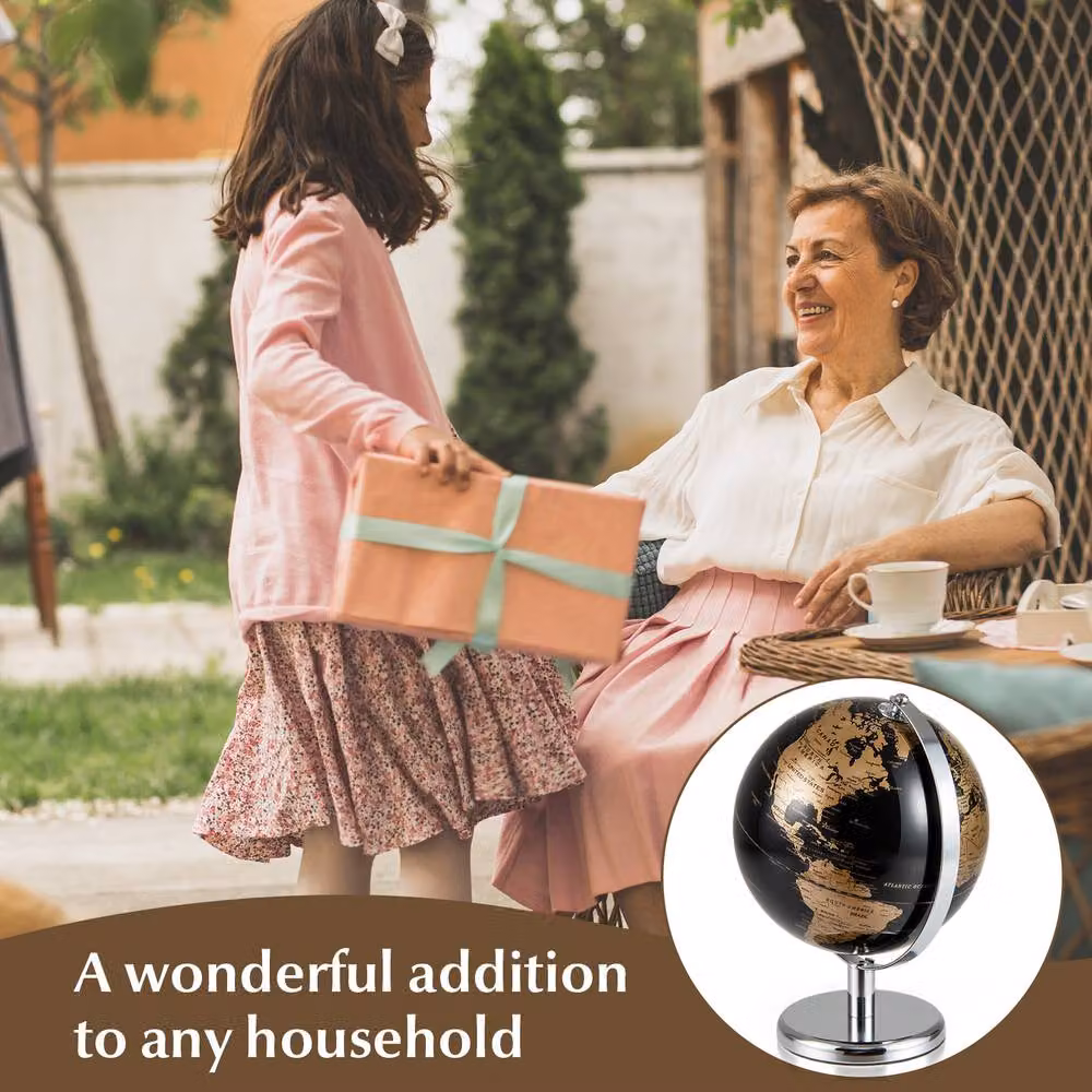 Costway Rotating World Globe in Metallic Black with Metal Stand, Diameter: 20 cm – 9
