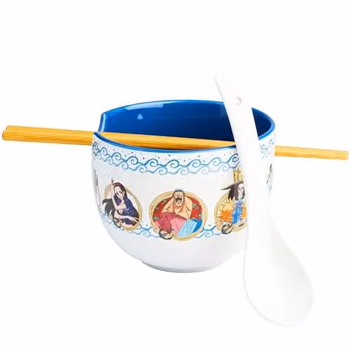 Get Trend One Piece Ramen Bowl Set in Multicolour, 600ml Ceramic Bowl with Spoon and Bamboo Chopsticks