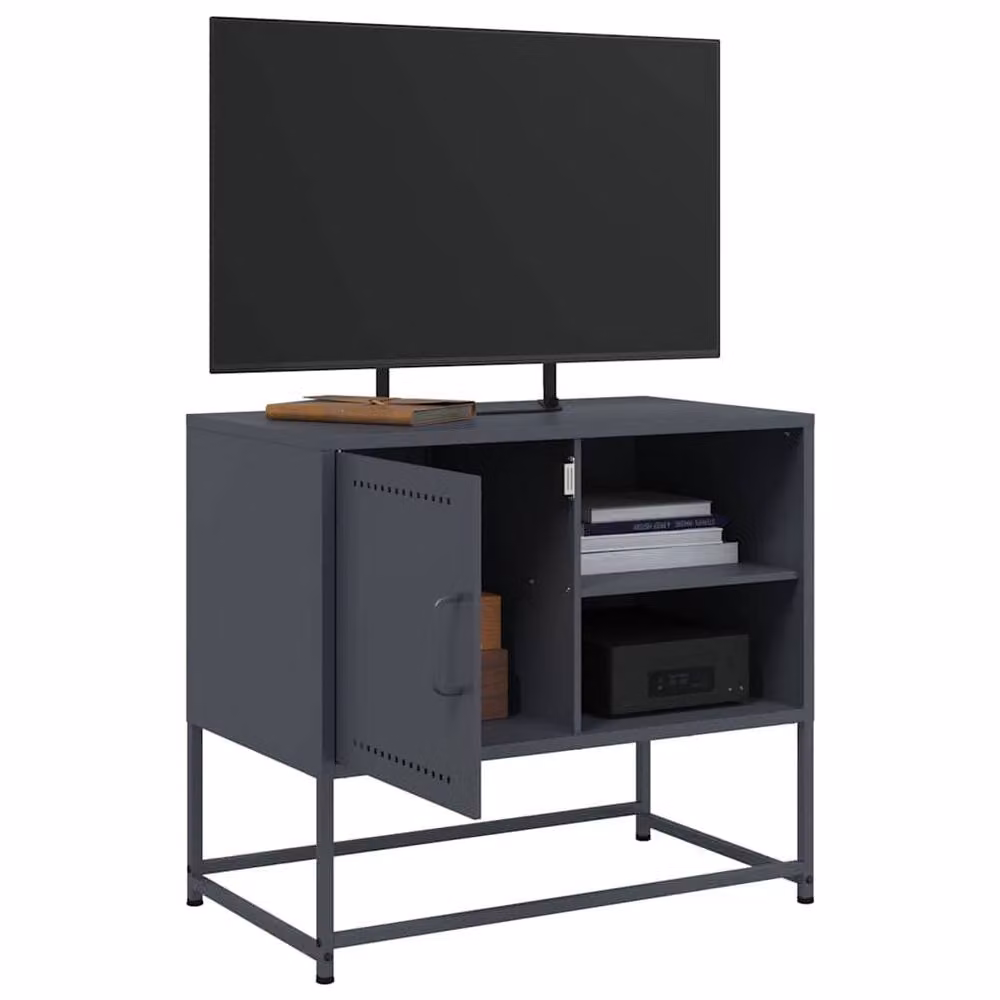 Berkfield Home Anthracite Metal TV Cabinet, W: 68 cm, D: 39 cm, H: 60.5 cm – 4