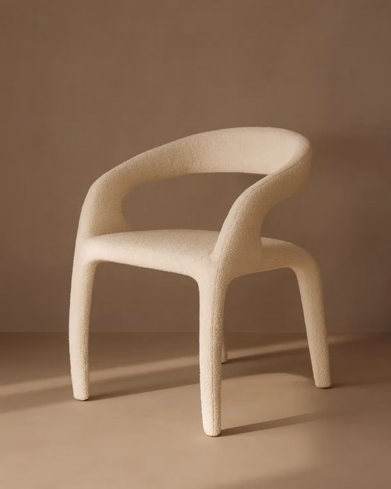 Escada Dining Chair by Tommy Franks in White Bouclé
