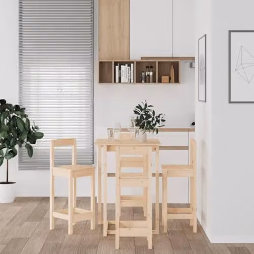 vidaXL 5 Piece Solid Wood Pine Bar Set in Natural Brown, including Bistro Table and Bar Stools for Garden and Terrace, H 110 x W 80 x D 80 cm – 2