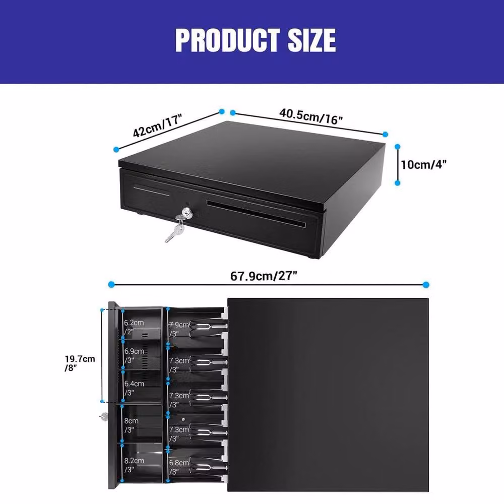 NESTLUNE Lockable Money Cash Drawer with Removable Tray in Black – 2