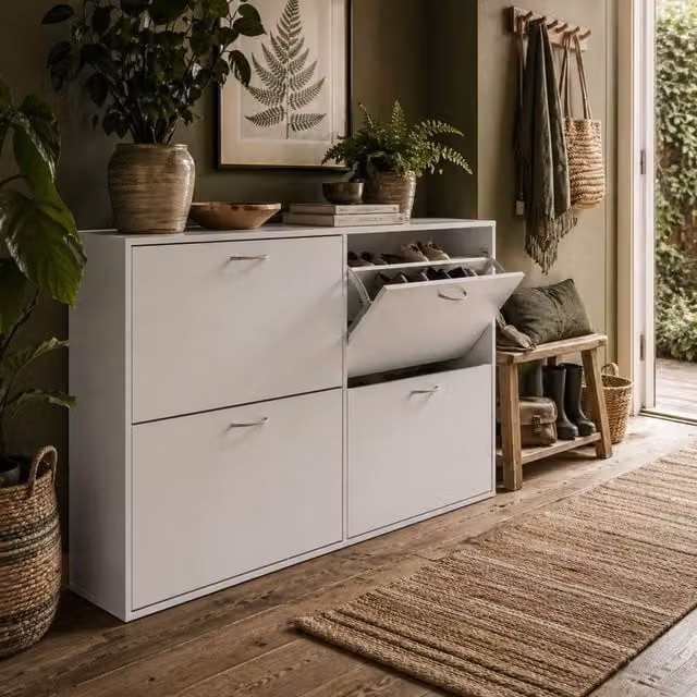 Wyld Haus Notake White 4 Drawer Shoe Storage Cabinet W/D/H: 120 x 24 x 81 cm – 1
