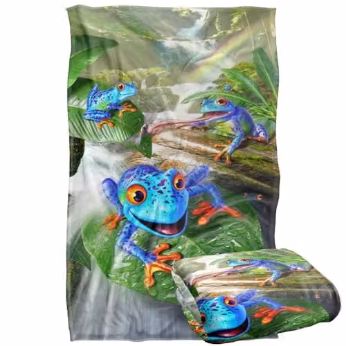 JQ Licensing Jlo Jungle Frogs Silky Touch Super Soft Fleece Throw Blanket, Multicolour, W: 91 cm, L: 147 cm