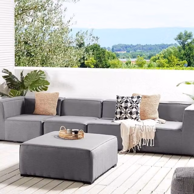 Wyld and Coco Modular 4-Seater Garden Sofa with Matching Ottoman in Grey Fabric