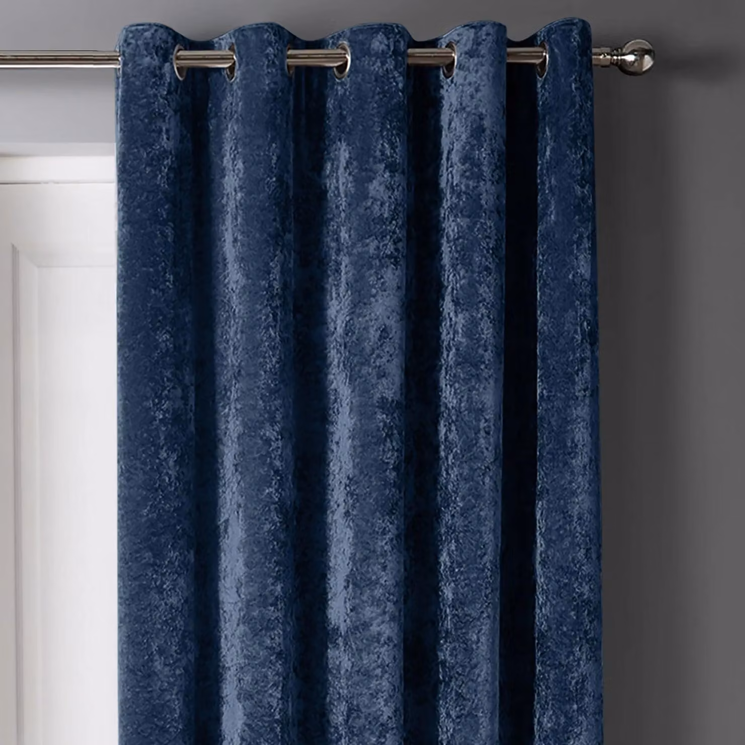 Intimates Navy Blue Crushed Velvet Eyelet Door Curtain, Width: 117 cm, Drop: 214 cm – 2