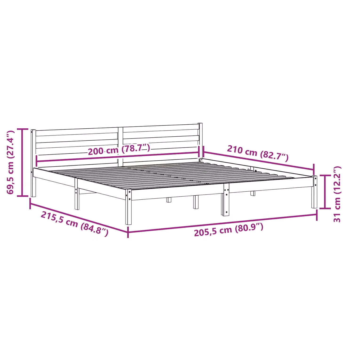 Berkfield Home Solid Wood Pine Bed Frame with Headboard, Brown, W: 200 cm, D: 210 cm, H: 90 cm – 2