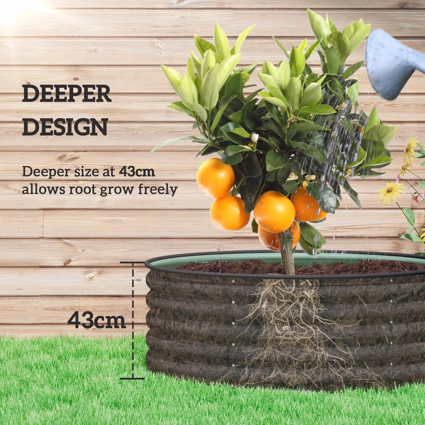 OUTSUNNY Galvanised Steel Planter in Light Green, W: 120 cm, D: 120 cm, H: 43 cm – 4