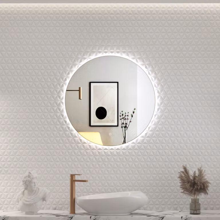 Royal Bathrooms Luton Round Backlit LED Illuminated Bathroom Mirror with Touch Sensor, Brushed Bronze, Diameter: 60 cm