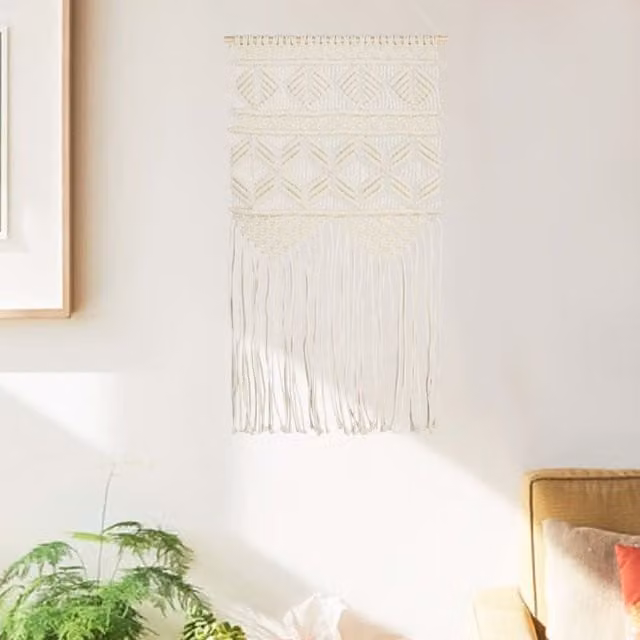 Berkfield Home Boho Macrame Wall Hanging, W: 40 cm, H: 80 cm, Beige/White