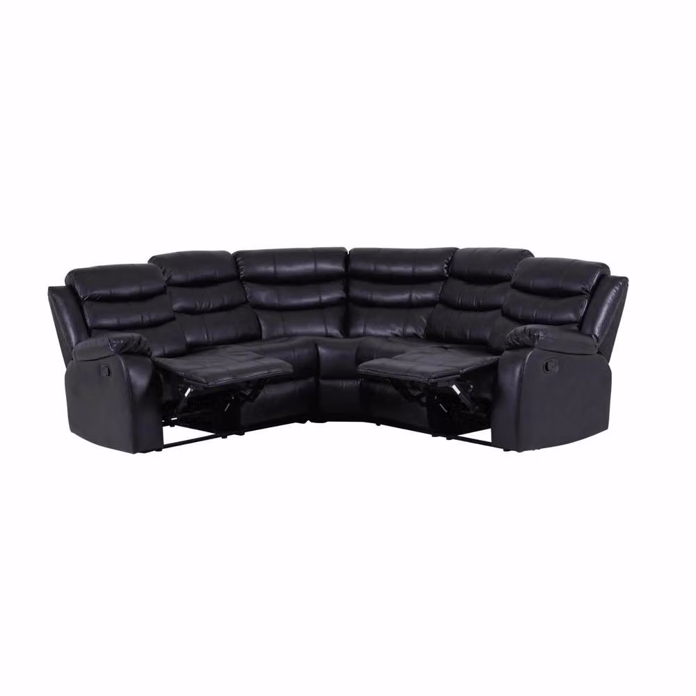 SquareBoxx Serafina 5 Seater Black Leather Corner Recliner Sofa with Drop Down Armrest and Cup Holders – 3