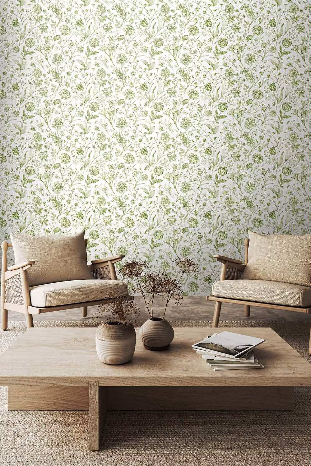 Hoopla Walls Floral Toile Sage Green Wallpaper 10m – 2
