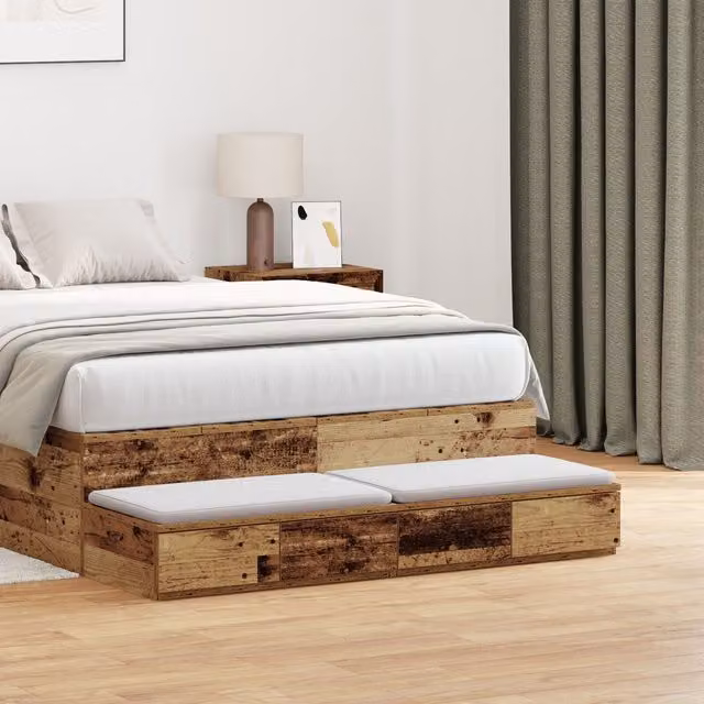 Berkfield Home Bed Drawers in Old Wood Brown, W/D/H: 120 x 36.5 x 16.5 cm