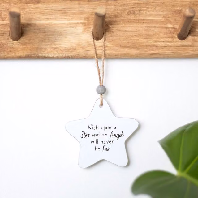 Kingsbury Gifts White Metal Angel Hanging Star Sentiment Wall Plaque, 8 x 8 x 1 cm