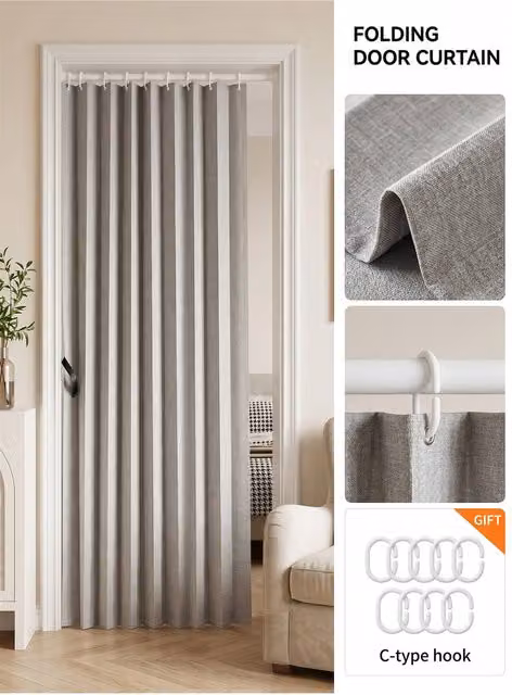 Living and Home Grey Faux Linen Pleated Folding Curtain, Width: 180 cm, Height: 200 cm
