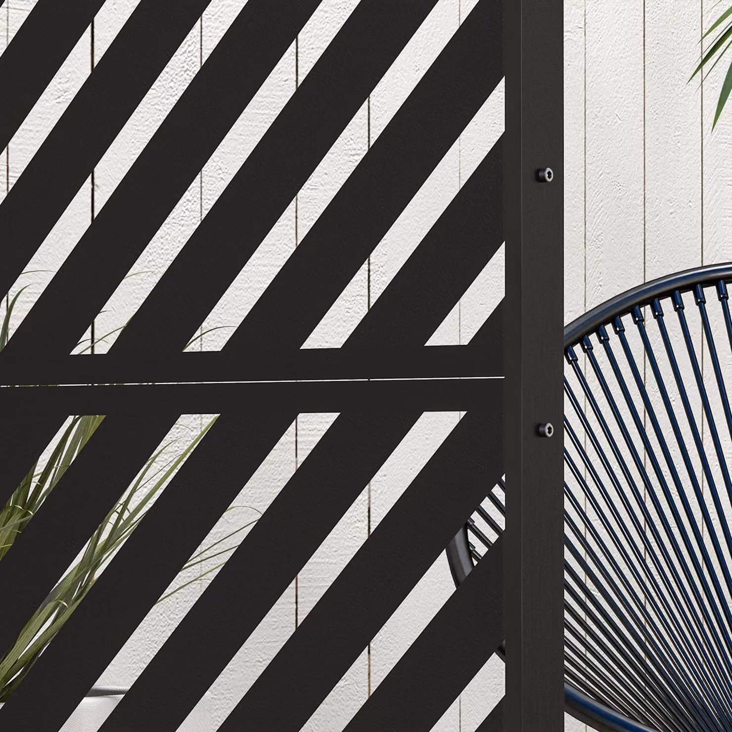 Outsunny Black Metal Decorative Outdoor Privacy Screen and Trellis with Stand, Geometric Modern Design, H: 198 cm, W: 120 cm – 8