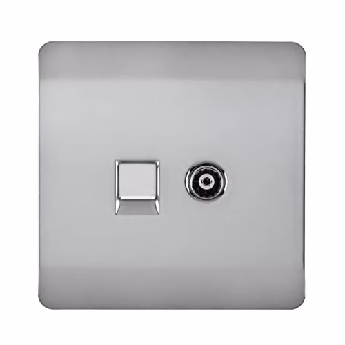 Trendi Modern Glossy Tactile Combination Flush Socket with Co-axial and RJ45 Cat 5e & Cat 6 Ethernet in Silver – 1