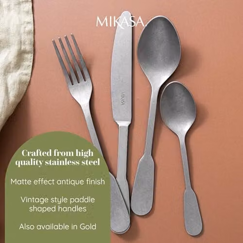 Mikasa Soho 16-Piece Matte Silver Stainless Steel Cutlery Set for 4 Adults – 3