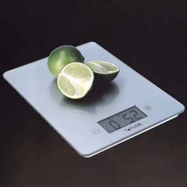 Taylor Pro Glass Digital Kitchen Scales with Tare Function, Silver and Grey, 5kg Capacity