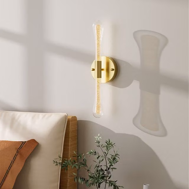 Komore Modern Gold and Brass LED Wall Light with Transparent Crystal Shades