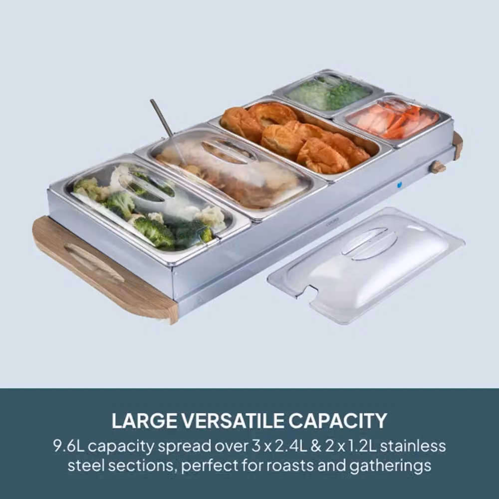 Cooks Professional 5-Section Electric Buffet Warmer with Hotplate Function and Adjustable Temperature Control, 9.6L, Grey – 3