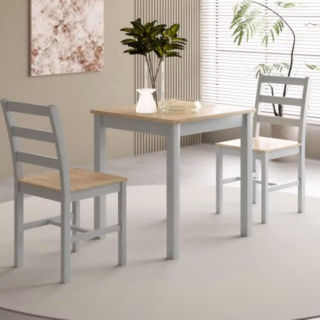 Comfy Living Ltd 3 Piece Wooden Dining Set with Grey Chairs and Natural Tabletop