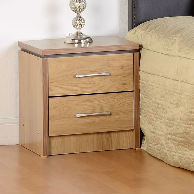 Seconique Charles 2 Drawer Bedside Chest in Brown Wood Effect