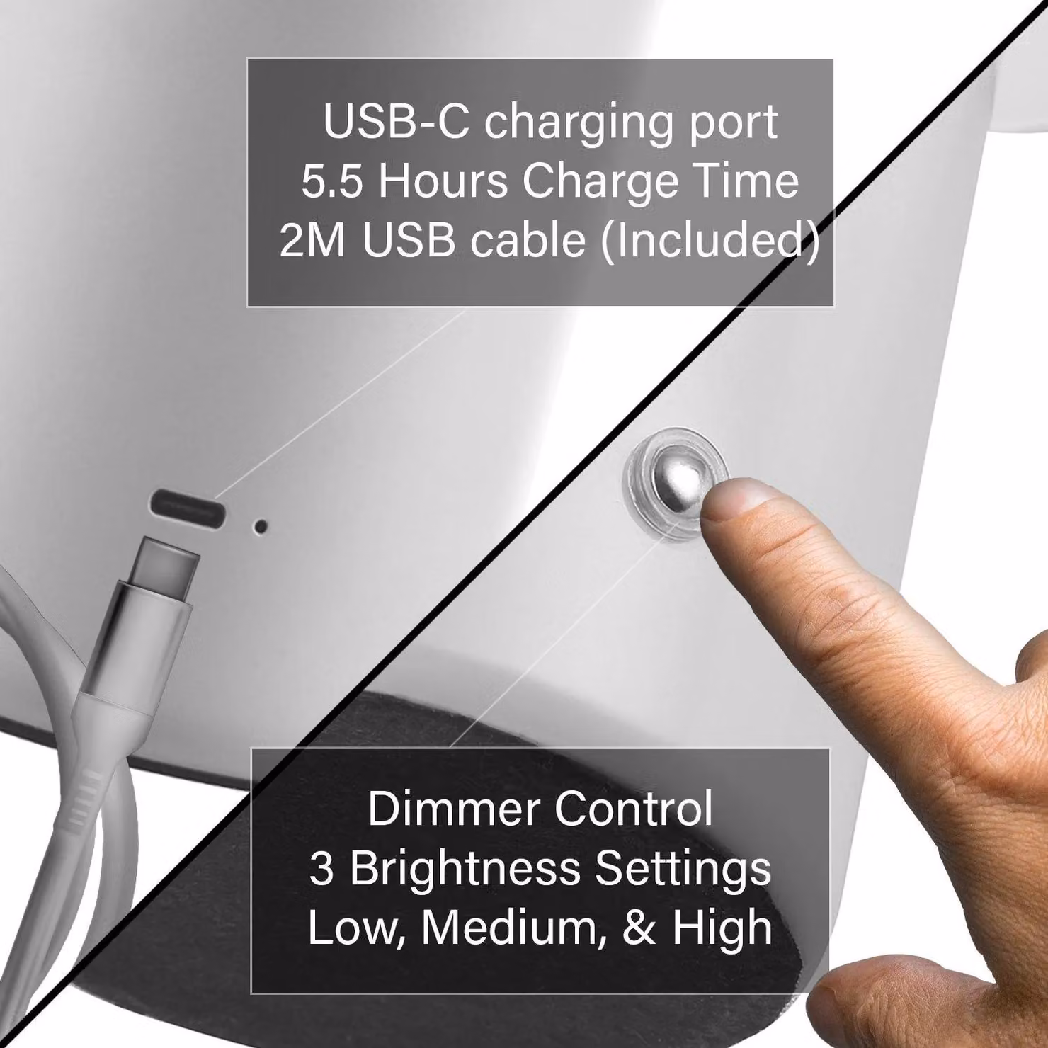 Happy Homewares Modern Rechargeable Mushroom Table Lamp with Touch Dimmer in White, Height: 25.4 cm – 2