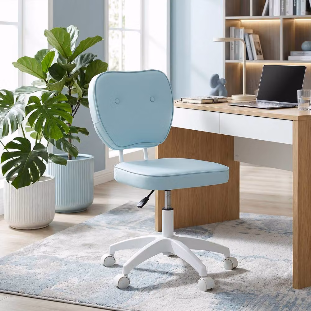 Rolipo Armless Blue PU Leather Swivel Task Chair with Adjustable Height for Home Office – 4