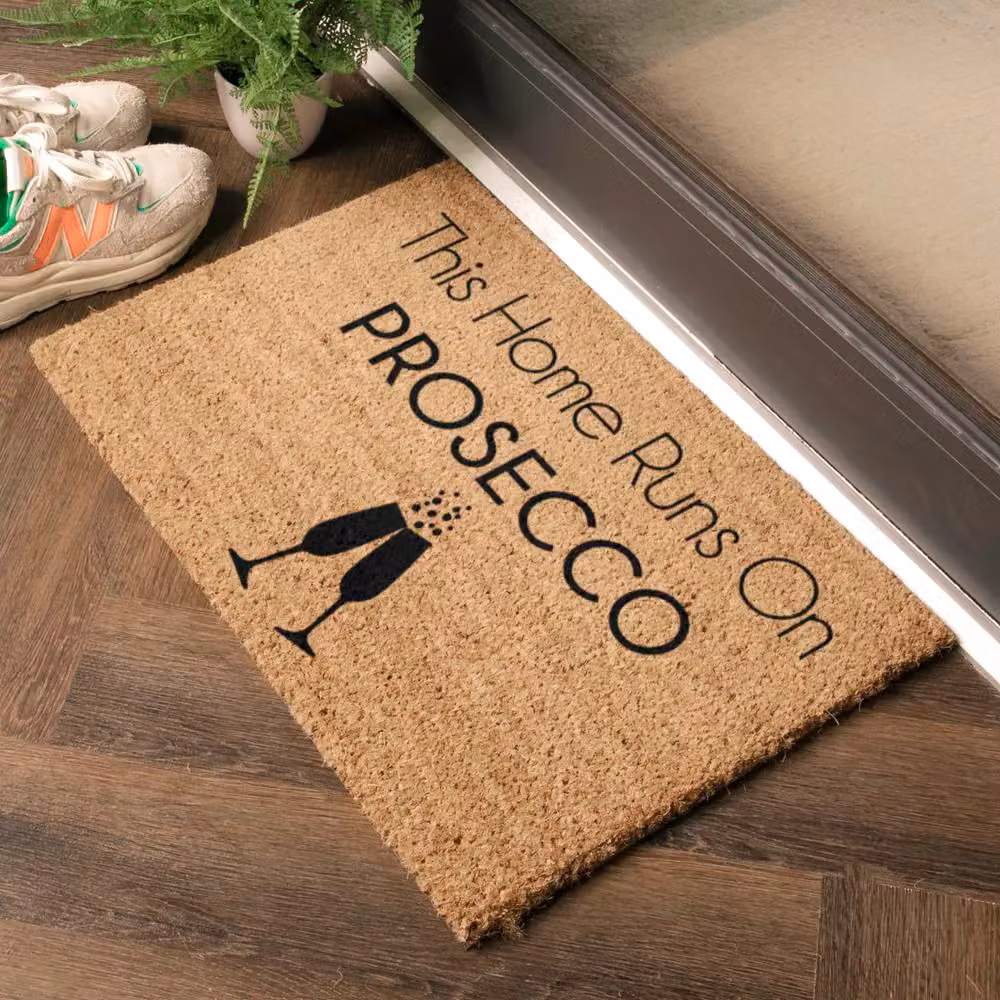 Artsy Mats This Home Runs On Prosecco Doormat in Black and Brown, W: 60 cm, D: 40 cm – 3