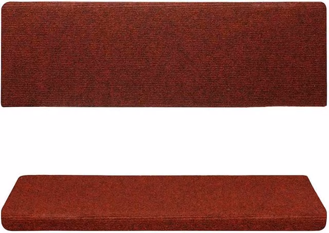 Berkfield Home Red Needle Punch Stair Mats, 15 Piece Set, W/D/H: 65 x 21 x 4 cm