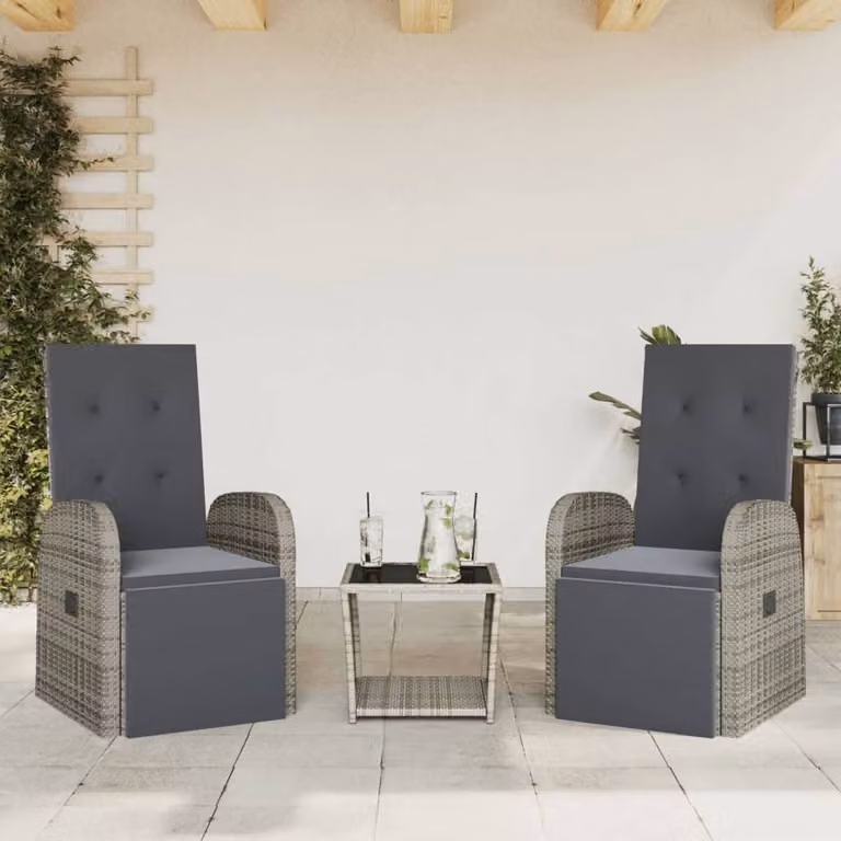 Berkfield Home Beautiful 3 Piece Grey Poly Rattan Garden Dining Set with Cushions