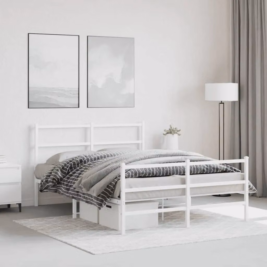 Berkfield Home Metal Bed Frame with Footboard, White, W: 135 cm, L: 190 cm – 3