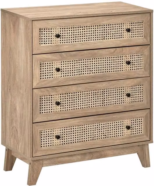 HOMCOM Brown Rattan 4-Drawer Chest of Drawers and Storage Cabinet – 1