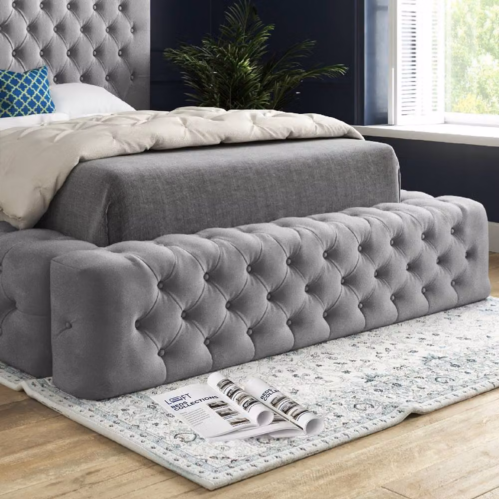 KDMD Littleton Grey Upholstered Chesterfield Designer Bed Frame W/D/H: 200 x 120 x 137 cm – 5