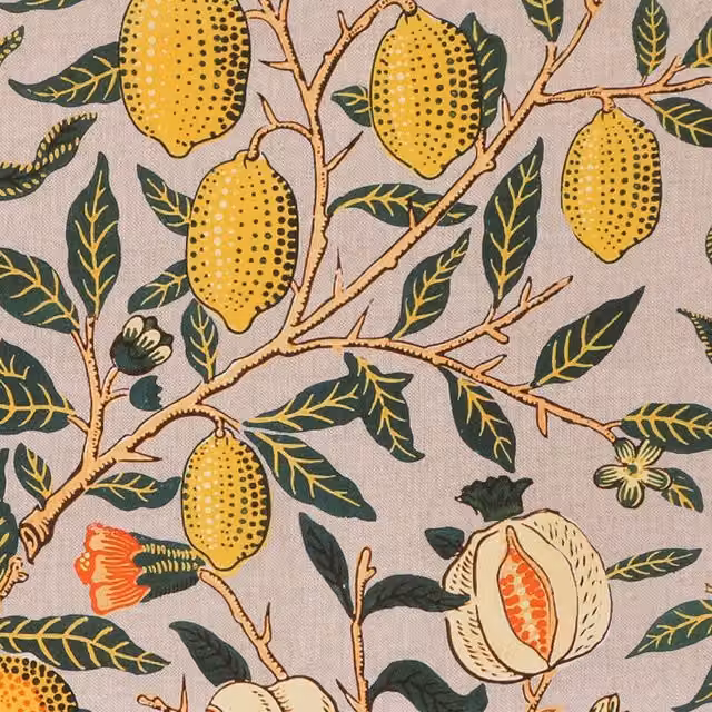 William Morris Fruit Orange Printed Cotton Fabric in Orange, Yellow and Multicolour