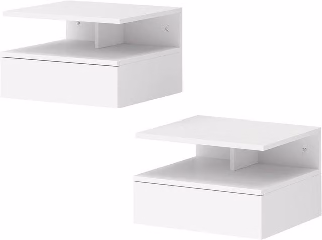 Kelvenix Set of 2 High Gloss White Wall Mounted Floating Bedside Tables