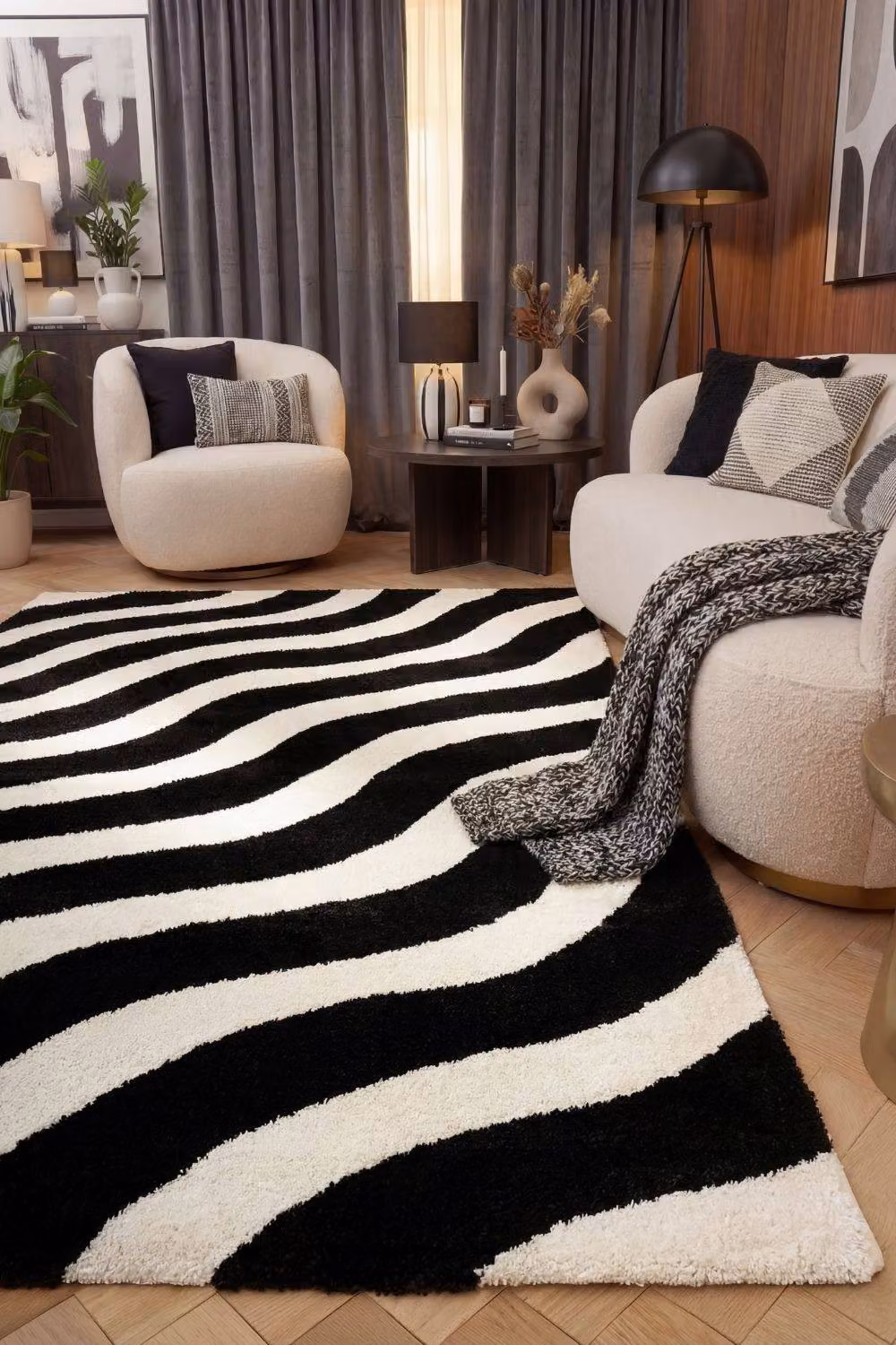 THE RUGS Joli Wavy Soft and Dense Pile Rectangular Rug in Black, W: 200 cm, D: 290 cm – 4