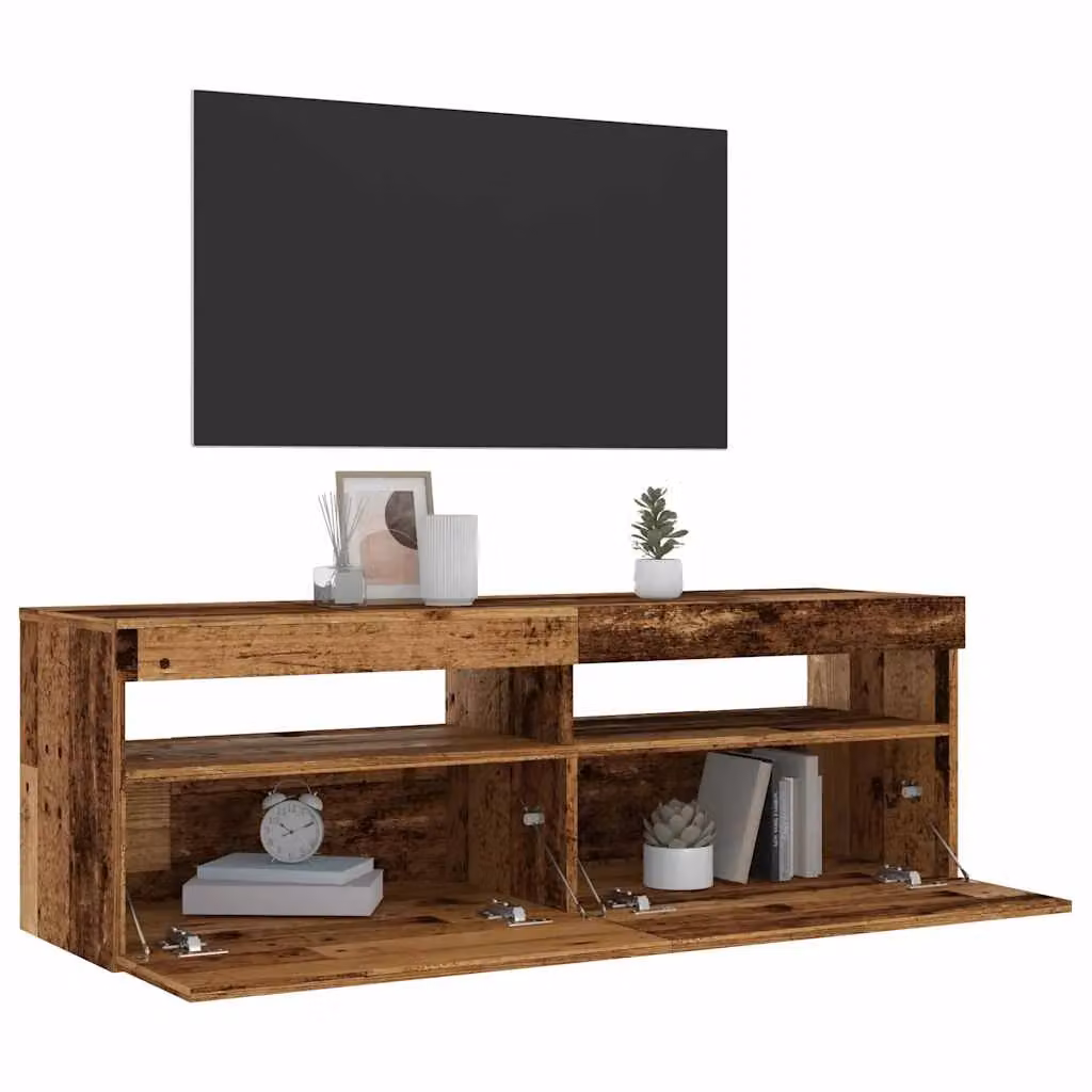 Berkfield Home Modern TV Cabinet with LED Lights in Old Wood Brown, W/D/H: 120 x 35 x 40 cm – 5