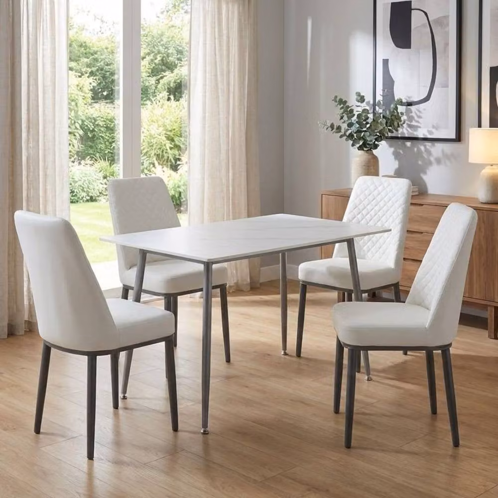 HOME LUXE INTERIOR Oxford White Ceramic Rectangular Dining Table and 4 White Upholstered Chairs Set – 3