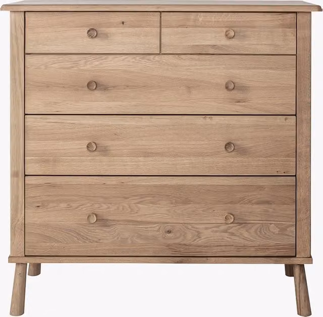 Perch & Parrow Rebecca Oak Chest of Five Drawers in Natural Sand