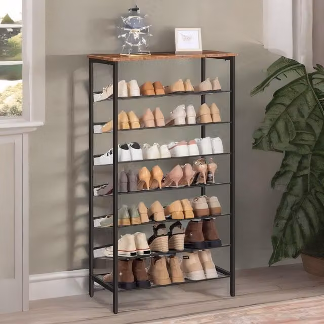 Rafaelo Mobilia Brown Industrial Shoe Rack with Adjustable Shelves, W/D/H: 75 x 30 x 137 cm – 1
