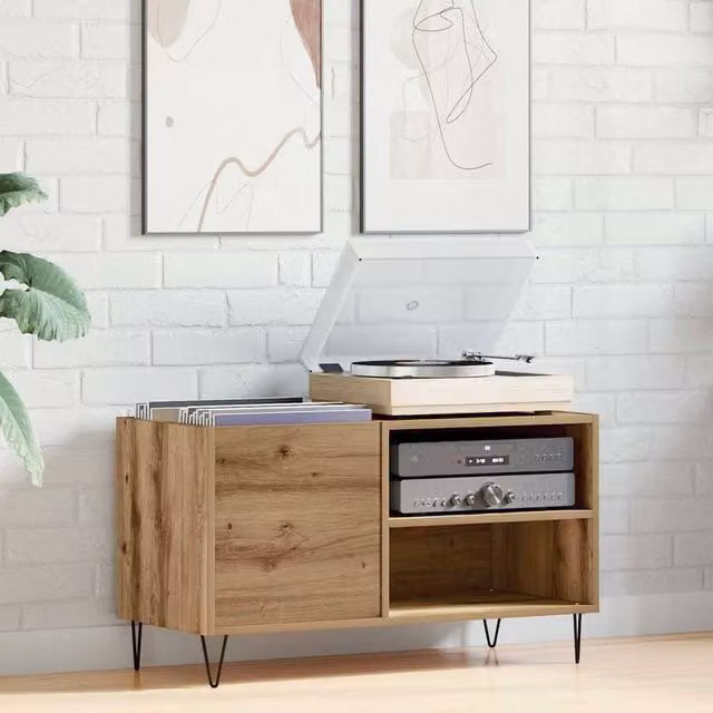 Berkfield Home Artisan Oak Record Cabinet in Brown, W: 84.5 cm, D: 38 cm, H: 48 cm – 1