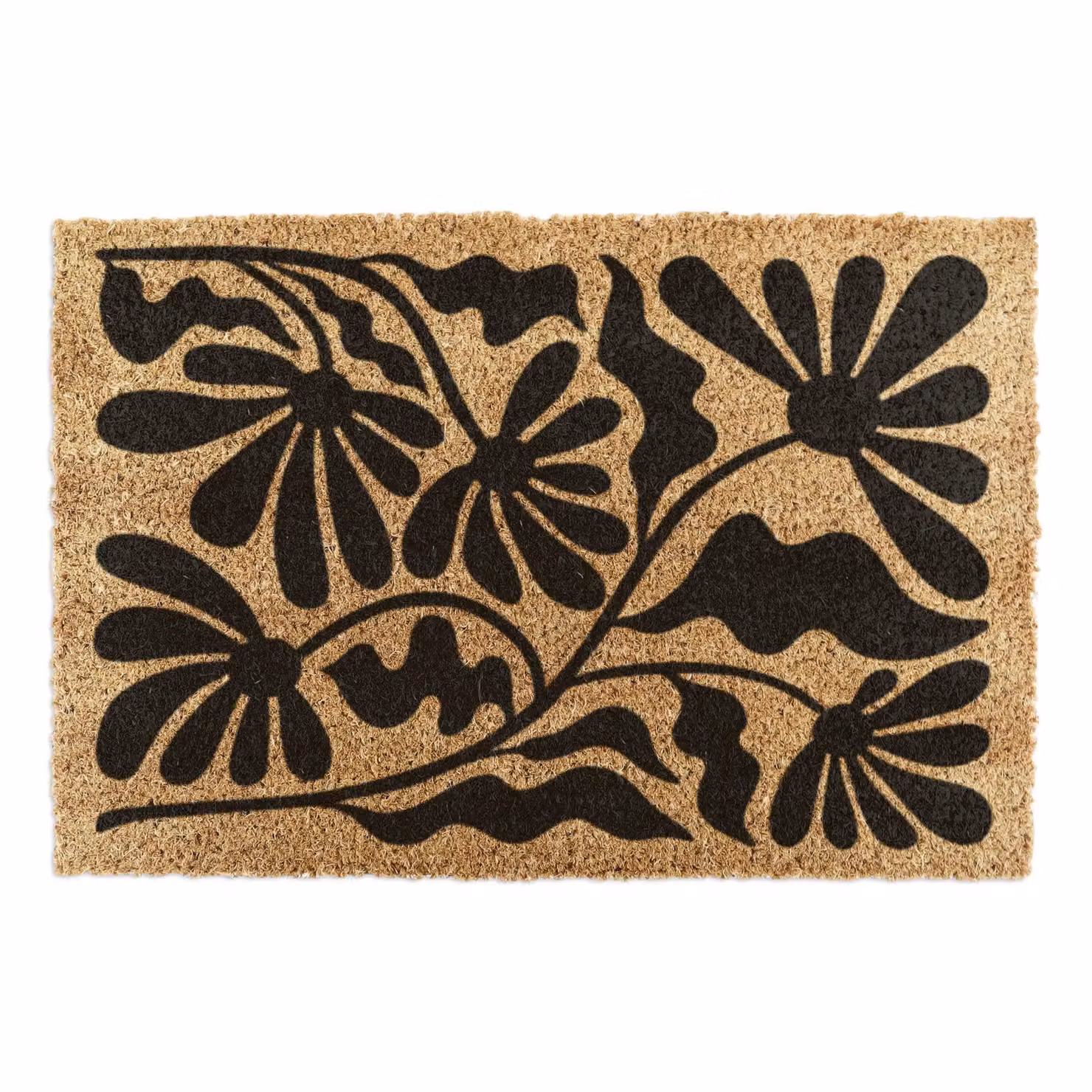 Artsy Mats Black and Brown Floral Pattern Coir Doormat, W: 90 cm, D: 60 cm – 3