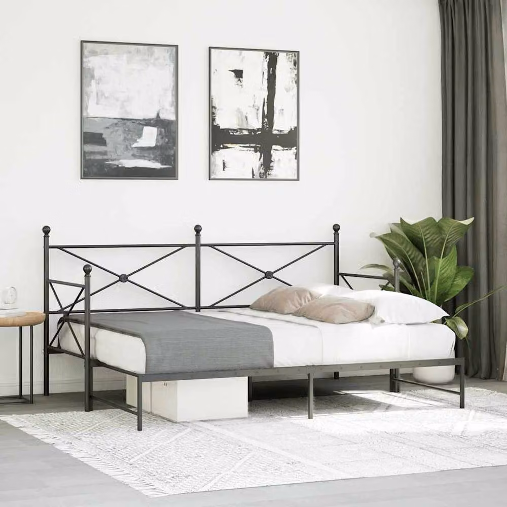 Berkfield Home Modern Metal Daybed with Trundle in Black, W/D/H: 90 x 200 cm – 2